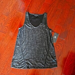 Rock & Republic Womens Dressy V-Neck Black Tank With Faux Leather Sz Sm NWT